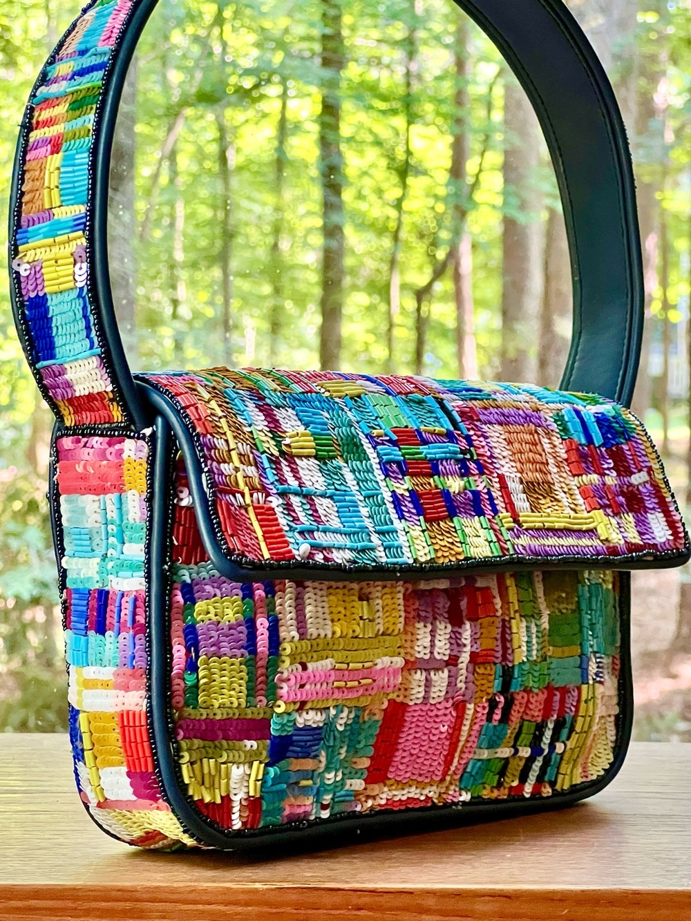 πΊπHPππΊ NWOT Staud Beaded Tommy Shoulder Bag Patchwork Plaid πRare Vintage Design - Picture 7 of 16